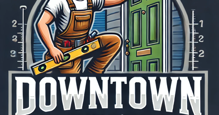 DALL·E 2025-02-18 15.37.55 - Create a professional and clean logo for 'Downtown Door Repair & Security' featuring a __realistic worker installing a door with tools__ (similar to a